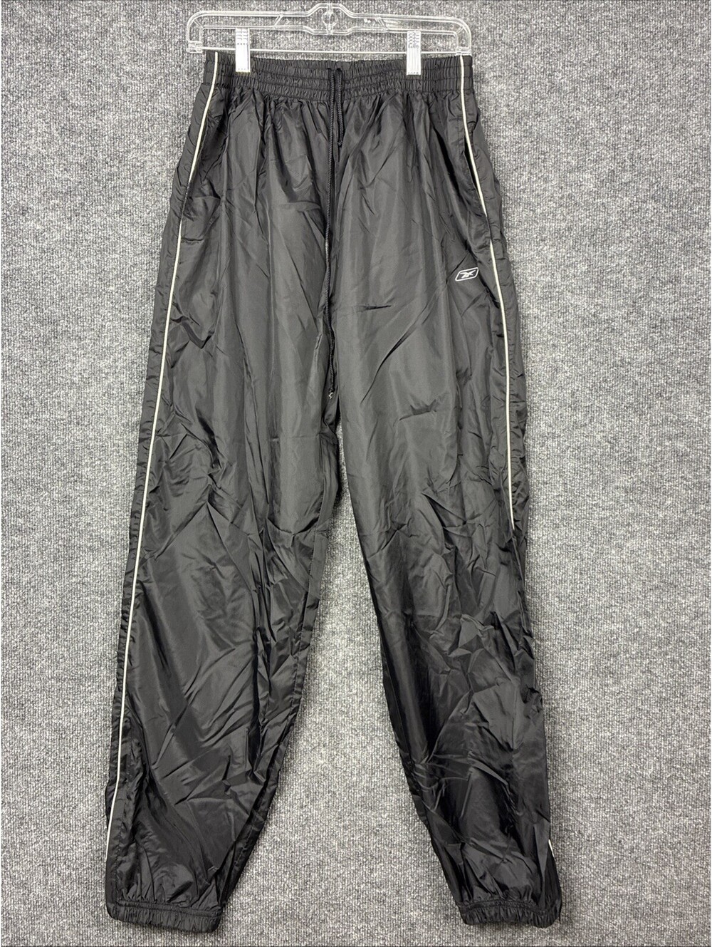Reebok Womens XL Black Nylon Windbreaker Athletic Pockets Pants Vintage 2000 EUC